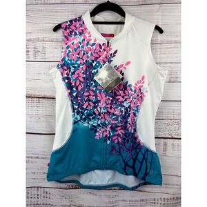 Terry Bella Sleeveless Cycling Jersey XL Cold Shoulder Floral Pink Teal 630491